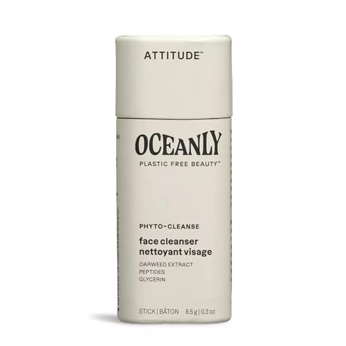 ATTITUDE Oceanly Face Cleanser Stick - EWG Verified, Plastic-Free, Plant & Mineral-Based, Vegan & Cruelty-Free, Unscented, 1 oz