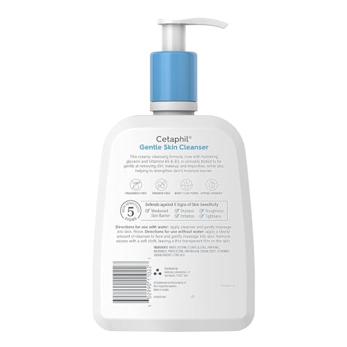 CETAPHIL Hydrating Gentle Skin Cleanser for Dry to Normal Sensitive Skin - Fragrance-Free, Soap-Free, Non-Foaming, 16 oz (2 Pack)