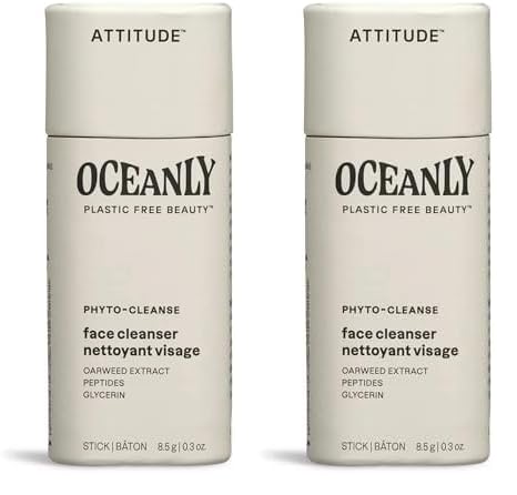 ATTITUDE Oceanly Face Cleanser Stick - EWG Verified, Plastic-Free, Plant & Mineral-Based, Vegan & Cruelty-Free, Unscented, 1 oz