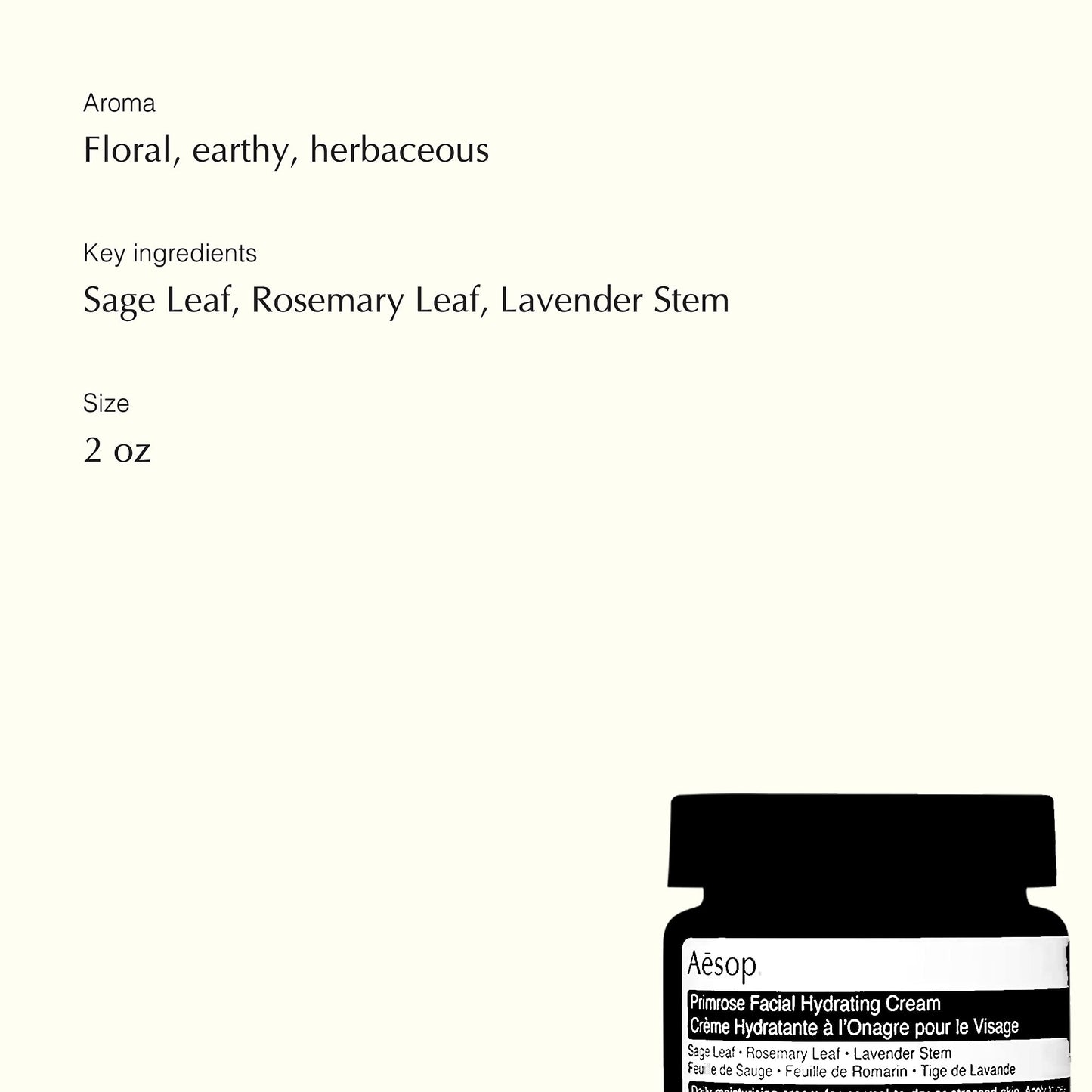 Aesop Primrose Facial Hydrating Cream | 60mL/2.02oz | Paraben, Cruelty-free & Vegan