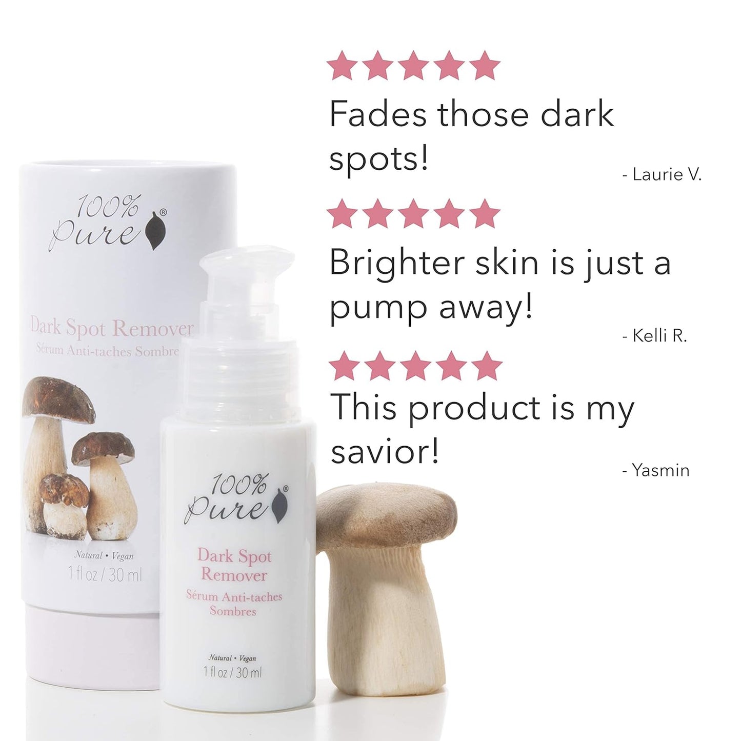 100% PURE Dark Spot Remover, 1 oz, Reduces Dark Spots, Age Spots, Evens Skin Tone, Diminish Spots, Vegan Dark Spot Remover, Natural Serum