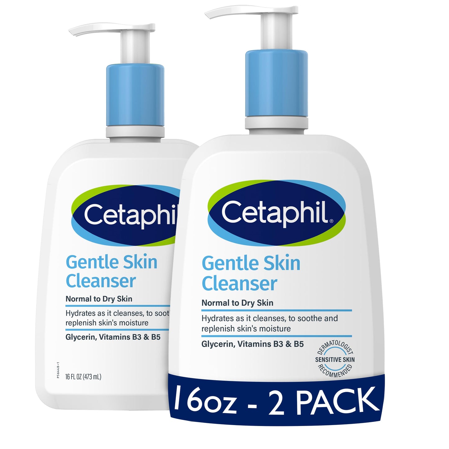 CETAPHIL Hydrating Gentle Skin Cleanser for Dry to Normal Sensitive Skin - Fragrance-Free, Soap-Free, Non-Foaming, 16 oz (2 Pack)