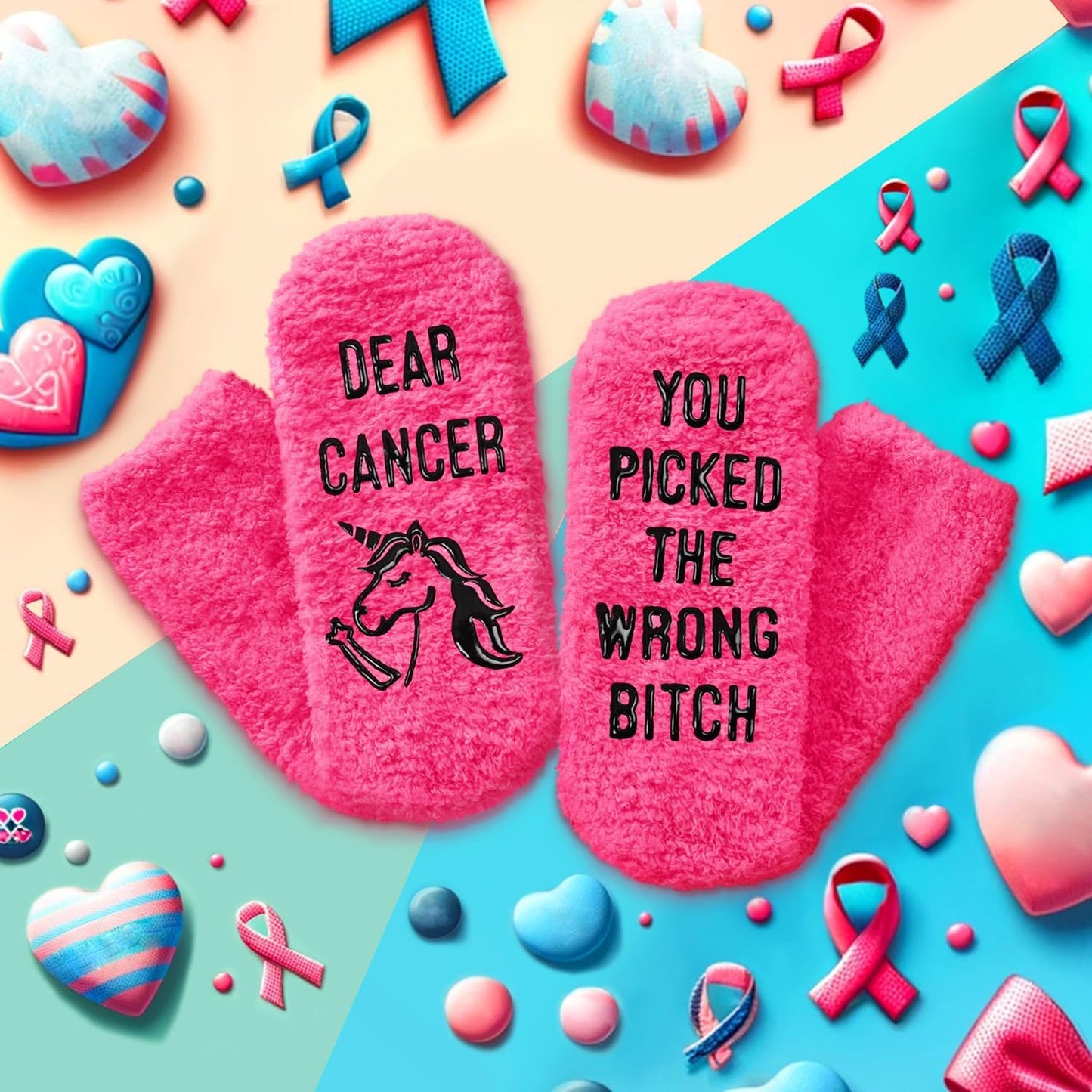 HAPPYPOP Women Fuzzy Socks Breast Cancer Socks For Women Inspirational Socks Chemo Socks, Breast Cancer Gifts For Women Chemo Gifts Cancer Gifts Comfort Gifts
