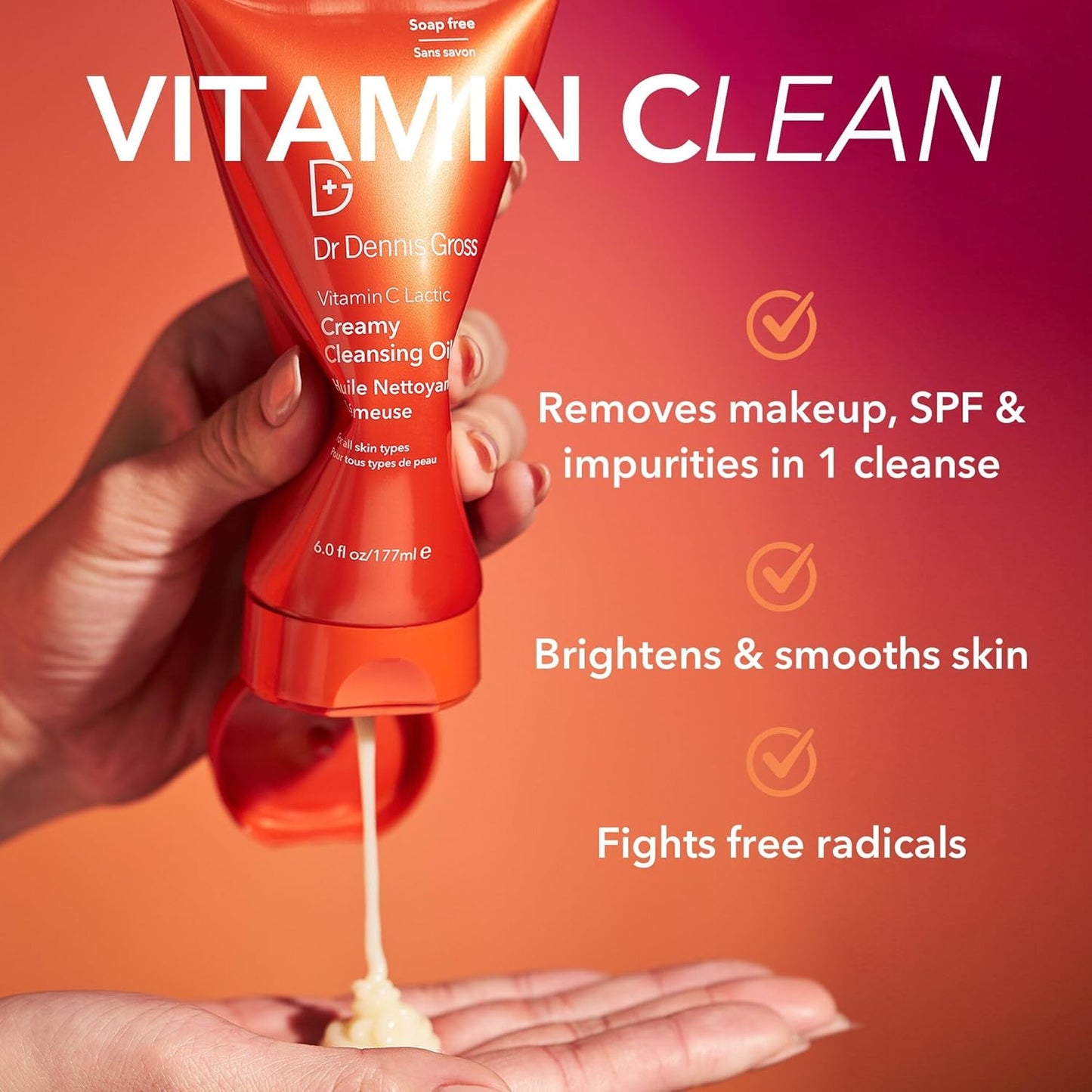 Dr. Dennis Gross Vitamin C Lactic Creamy Cleansing Oil - Removes Makeup & SPF, 6 Fl Oz