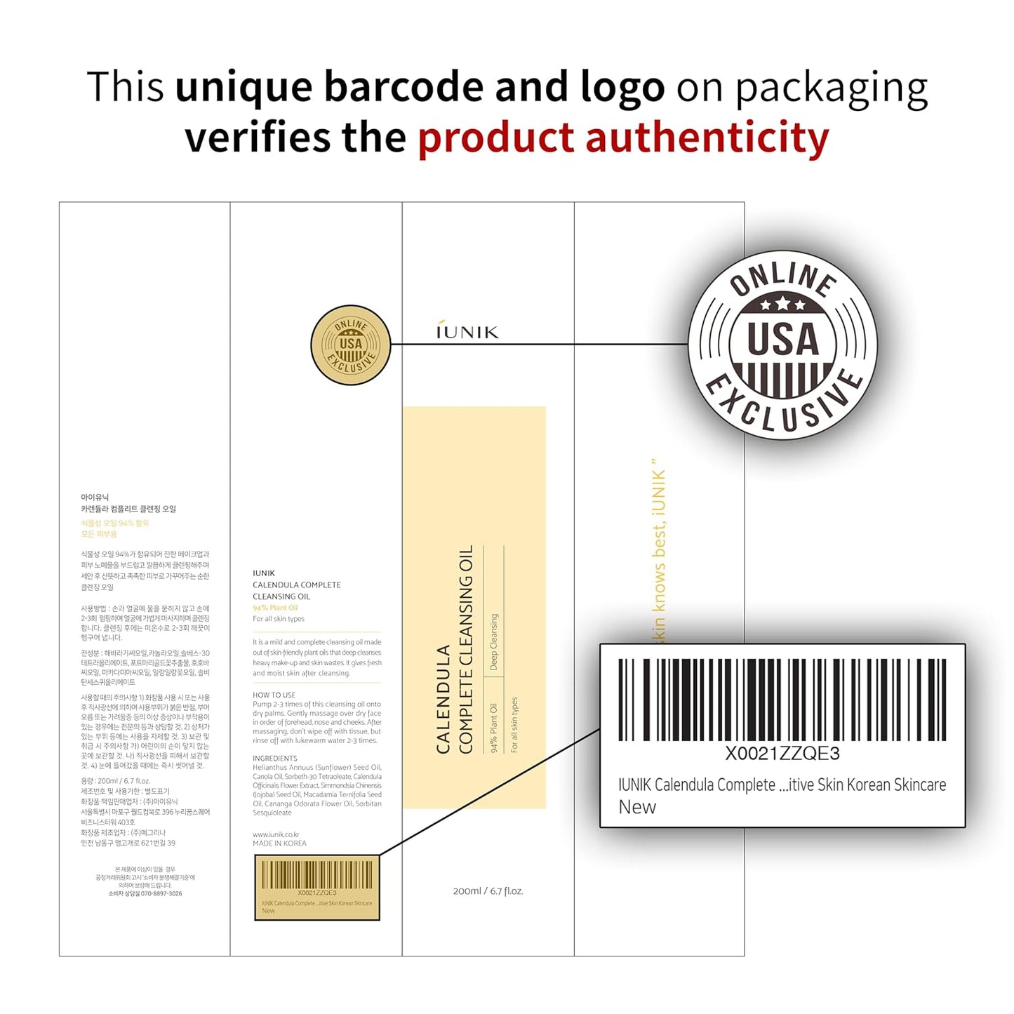 IUNIK Calendula & Jojoba Oil-Infused Vegan Cleansing Oil – Gentle Blackhead Melting & Makeup Remover Facial Cleanser w/ 94% Plant-based Oils Korean Skincare