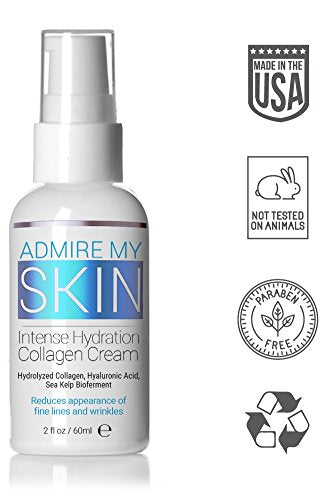 Admire My Skin Collagen Cream Moisturizer For Dry Skin - Hyaluronic Acid Cream - Non Comedogenic Hydrating Cream Eliminates Dull Dry Skin for That Healthy Youthful Glow 2oz