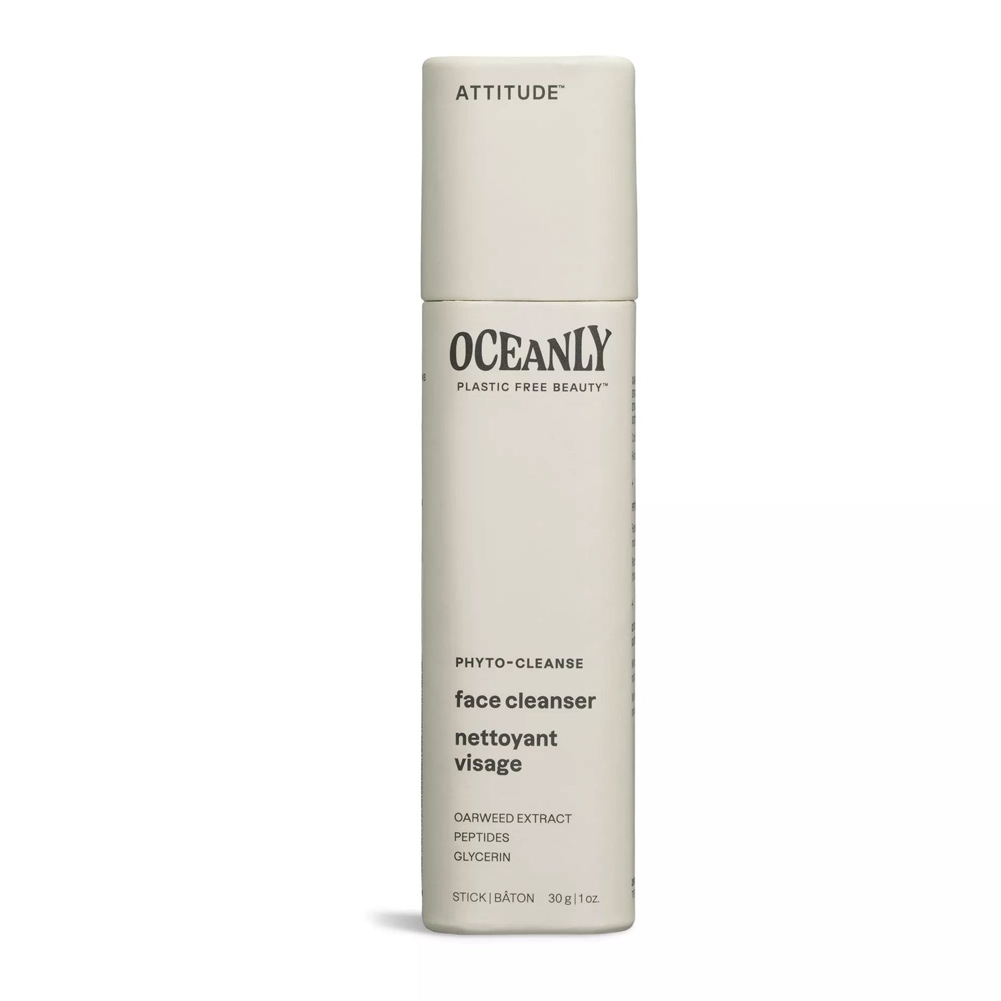 ATTITUDE Oceanly Face Cleanser Stick - EWG Verified, Plastic-Free, Plant & Mineral-Based, Vegan & Cruelty-Free, Unscented, 1 oz
