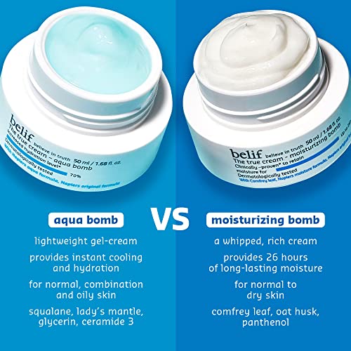 belif The True Cream Aqua Bomb | New & Improved | Hydration in 10 Seconds | Hyaluronic Acid, Niacinamide | Lightweight Hydrating Daily Moisturizer Face