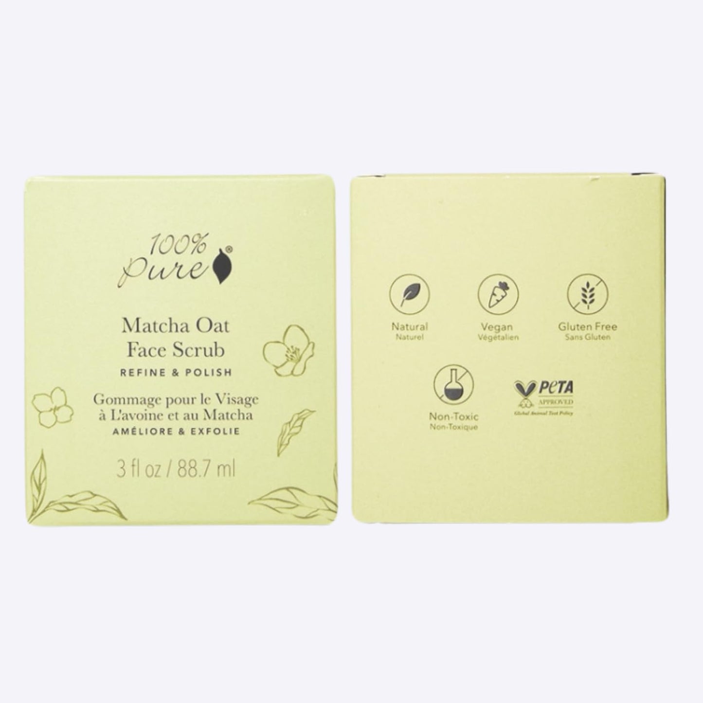 100% PURE Matcha Oat Face Scrub Facial for Glowy Radiant Skin Exfoliator & Pore Minimizer Natural Skincare for Women & Men, Vegan - 3 oz