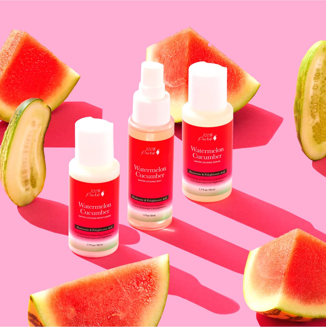 100% PURE Watermelon Cucumber Water Locking Mist for Face Hydrating Skincare - Hyaluronic Acid & Niacinamide Replenishing Plumped Up Glow - Vegan Skin Moisturizer - 1.7 fl oz