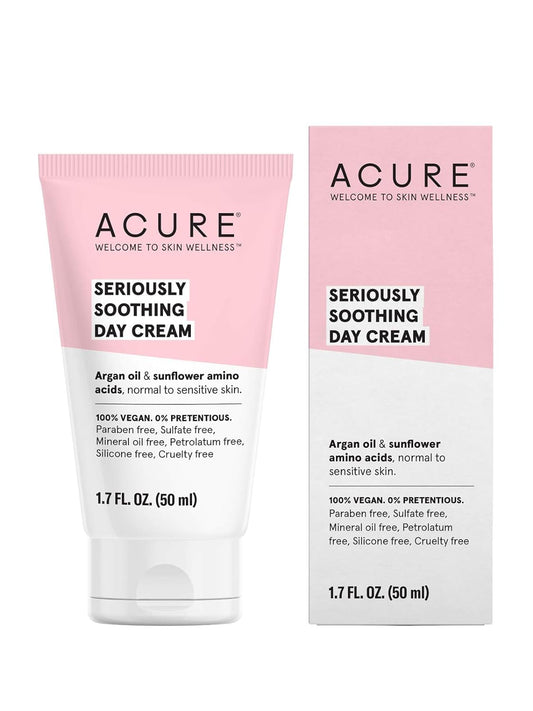 Acure Seriously Soothing Day Cream - Daily Hydrating Facial Cream - Moisturizer for Dry to Sensitive Skin from Argan Oil & Sunflower Amino Acids with Organic Chamomile - Vegan, Unscented - 1.7 Fl Oz