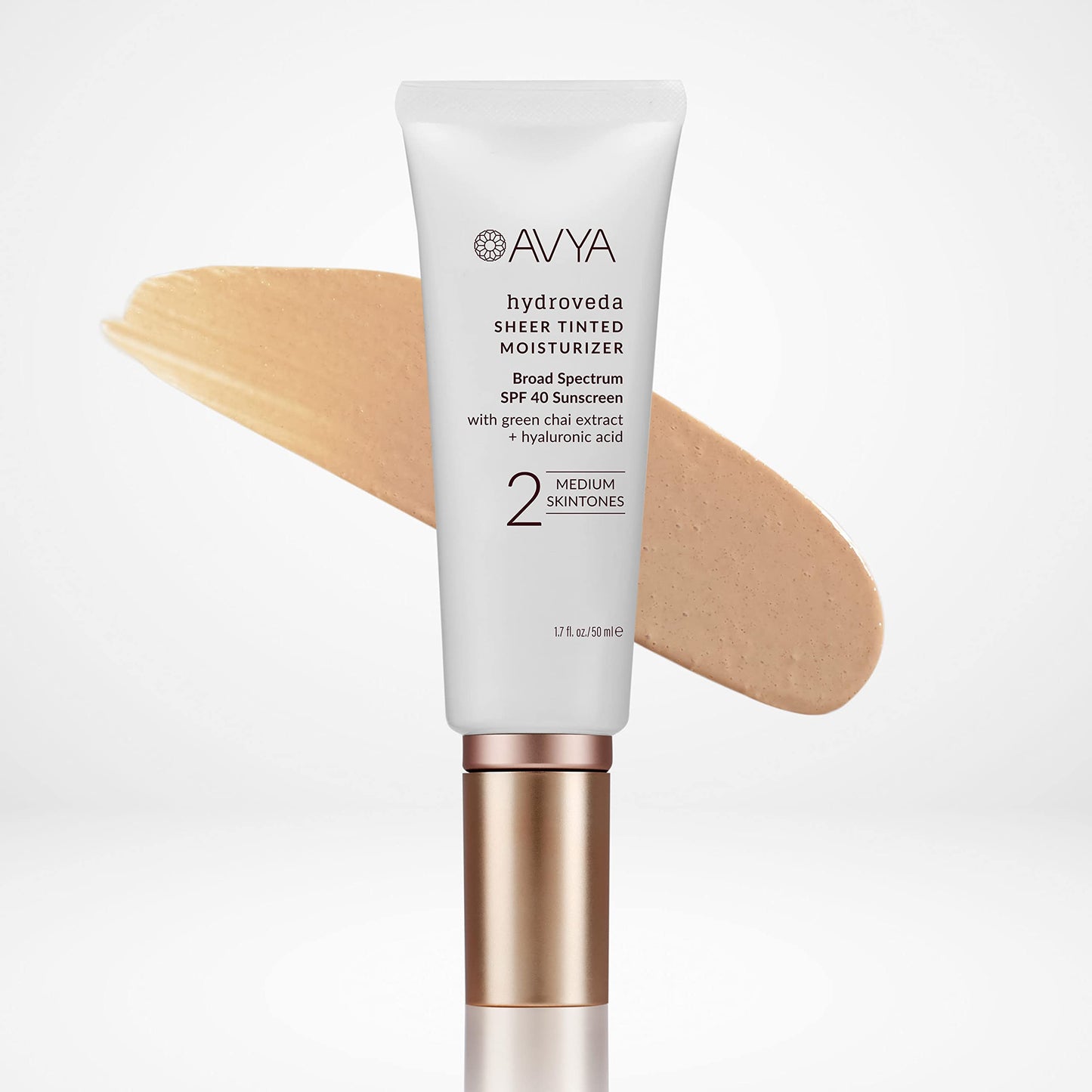 AVYA SPF 40 Sheer Tinted Moisturizer with Hyaluronic Acid & Green Chai – Advanced Ayurvedic Skincare Treatment for Balanced and Brighter Skin/Medium Skintones Shade #2 (1.7oz/50ml)