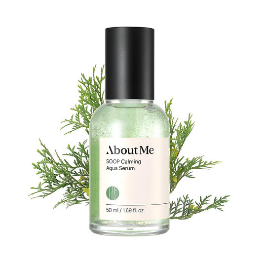 ABOUT ME Soop Calming Aqua Serum - Vegan Soothing and Hydrating Facial Serum with Cypress Water, Centella Asiatica, and Tea Tree Leaf Extract for Dry, Sensitive Skin (50ml/1.69oz)