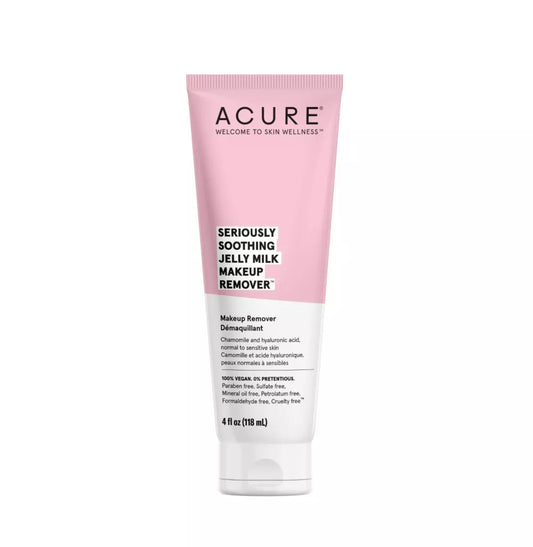 Acure Seriously Soothing Jelly Milk Makeup Remover - Waterproof, Moisturizing Chamomile & Hyaluronic Acid, Vegan, 4 Fl Oz