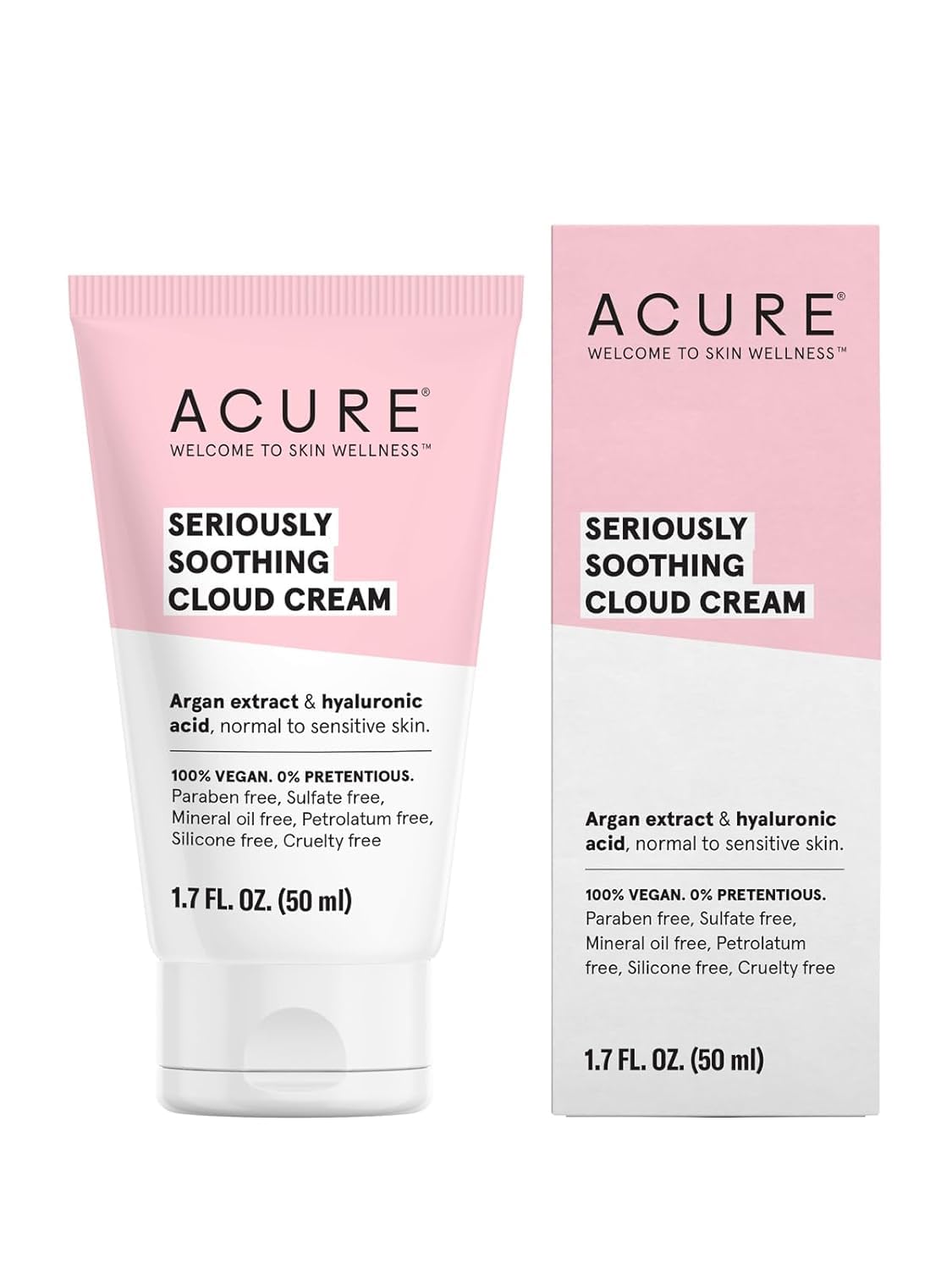 Acure Seriously Soothing Cloud Cream - Hydrating Night Cream for Normal to Dry Sensitive Skin, Facial Moisturizer for All Skin Types, Enriched with Argan Extract & Hyaluronic Acid,100% Vegan - 1.7 oz