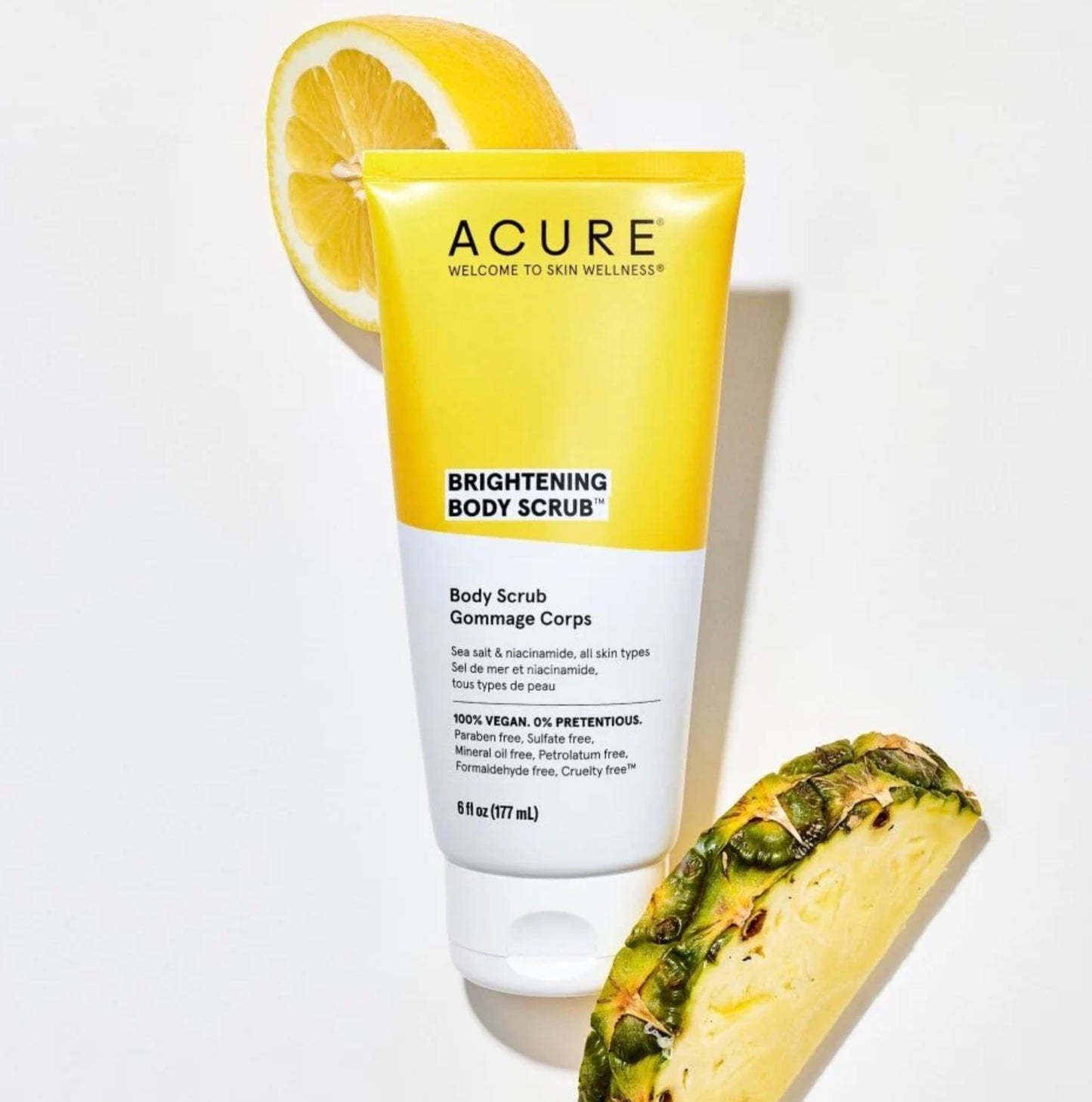 ACURE Brightening Body Scrub - Skin Renewal with Blend of Clay, Sea Salt & Niacinamide Extract - Rejuvenating Exfoliation for Soft, Refreshed Glowing Clear Skin - Suitable for All Skin Types - 6 Fl Oz