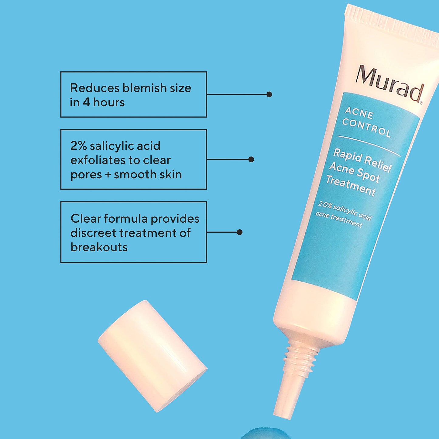Murad Rapid Relief Acne Spot Facial Treatment – Acne Control Max Strength 2% Salicylic Acid Clear Gel Blemish Remover - Fast Active Acne Relief Backed by Science, 0.5 Oz