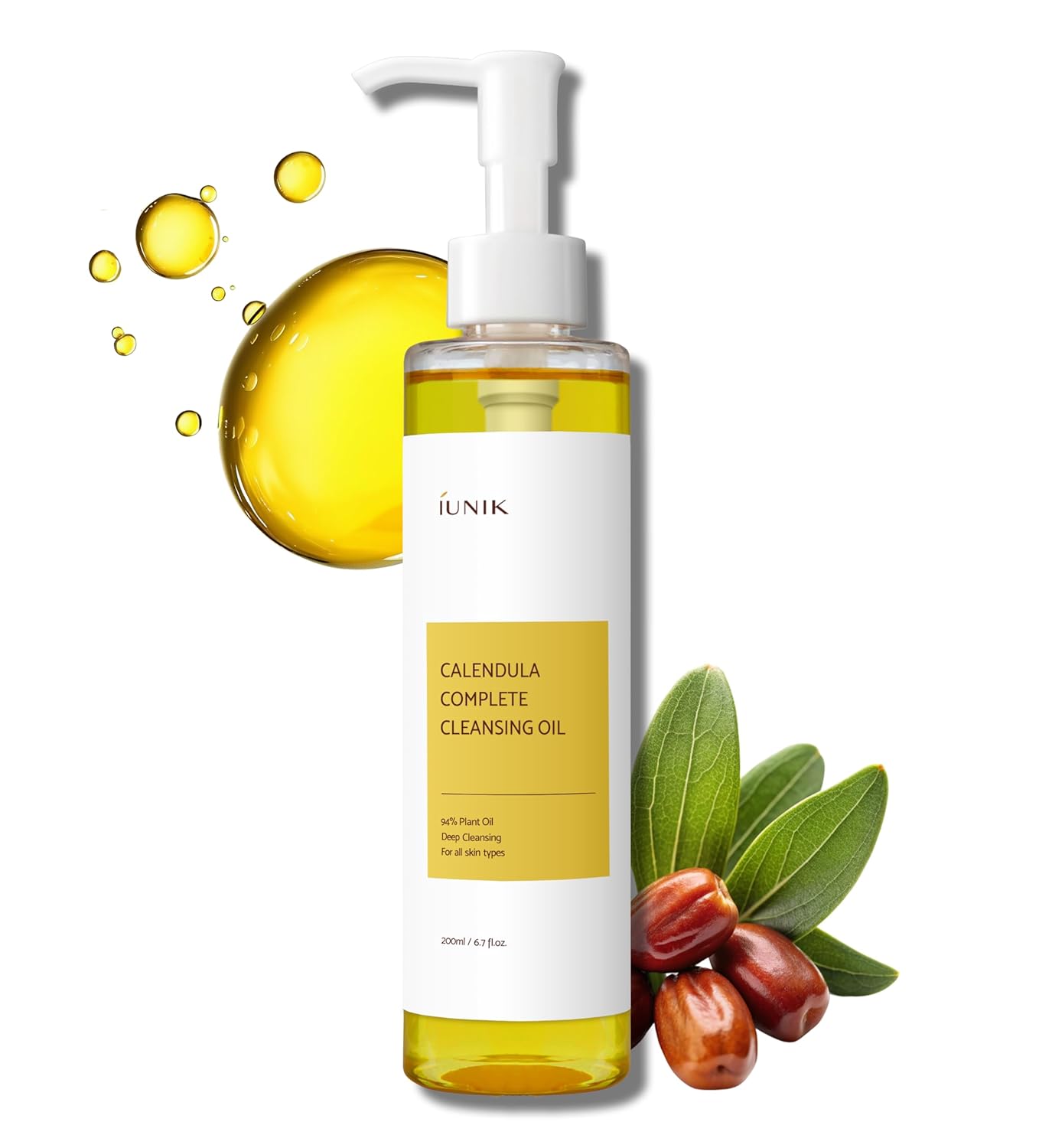 IUNIK Calendula & Jojoba Oil-Infused Vegan Cleansing Oil – Gentle Blackhead Melting & Makeup Remover Facial Cleanser w/ 94% Plant-based Oils Korean Skincare