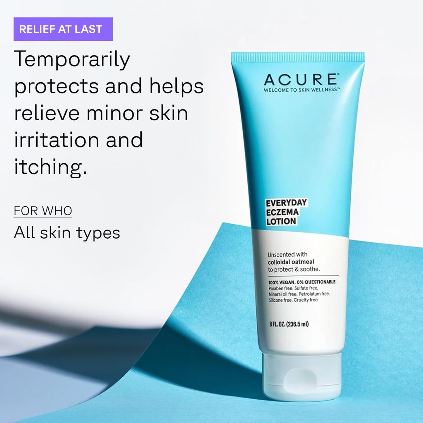 Acure Everyday Eczema Lotion - Daily Skin Protectant with 2% Colloidal Oatmeal for Sensitive, Easily Irritated Skin & Cocoa Butter for Moisturizing Dry Chapped Skin - 100% Vegan - Unscented, 8 Fl Oz