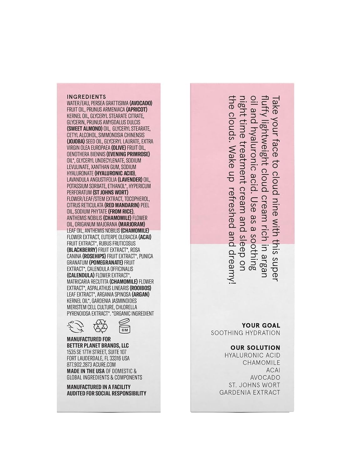 Acure Seriously Soothing Cloud Cream - Hydrating Night Cream for Normal to Dry Sensitive Skin, Facial Moisturizer for All Skin Types, Enriched with Argan Extract & Hyaluronic Acid,100% Vegan - 1.7 oz