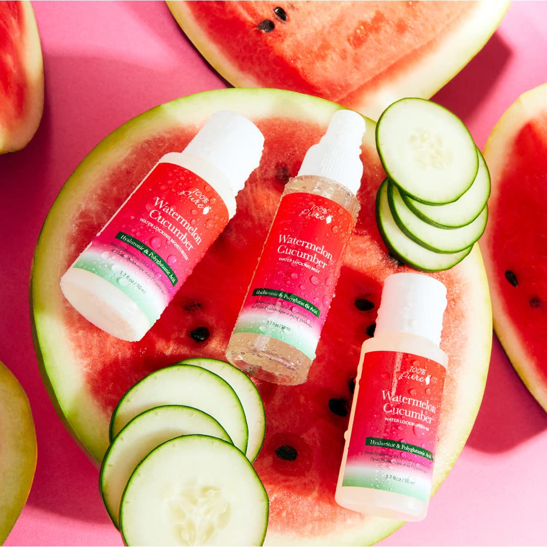 100% PURE Watermelon Cucumber Water Locking Moisturizer Natural Facial Hydration Boost with Hyaluronic Acid Replenishing Anti Aging Face Cream & Quenching Dry Skin Care Vegan - 1.7 fl oz