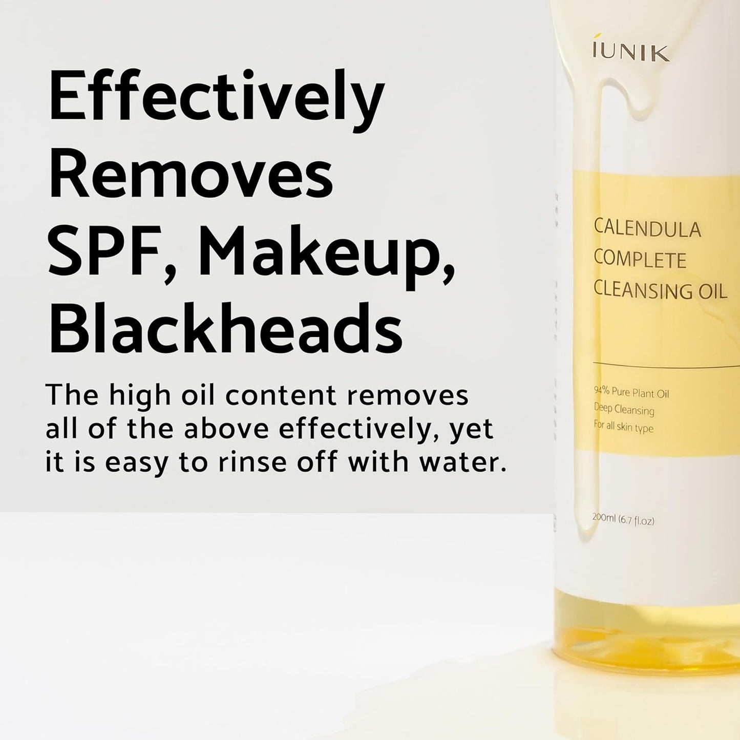 IUNIK Calendula & Jojoba Oil-Infused Vegan Cleansing Oil – Gentle Blackhead Melting & Makeup Remover Facial Cleanser w/ 94% Plant-based Oils Korean Skincare