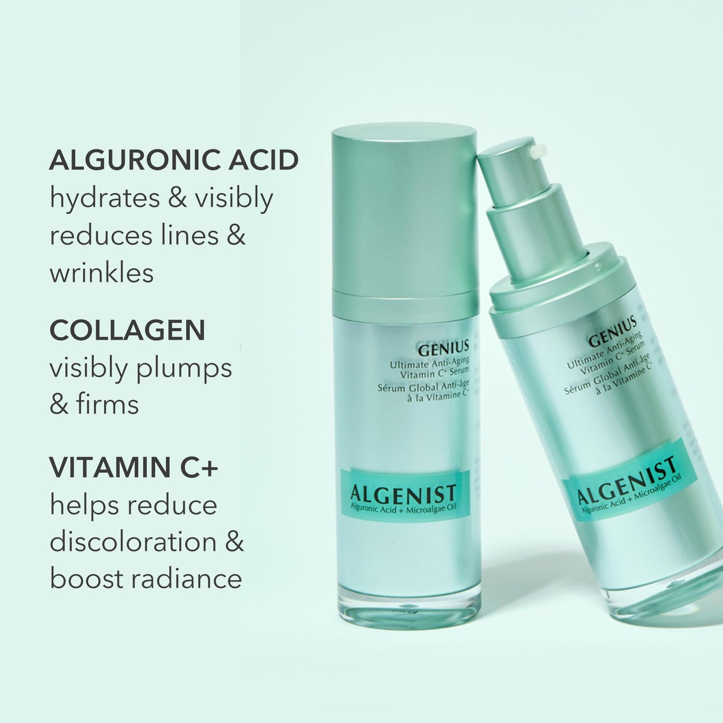 Algenist GENIUS Ultimate Anti-Aging Vitamin C+ Serum - Vegan Brightening Serum with Alguronic Acid & Microalgae Oil - Non-Comedogenic & Hypoallergenic Skincare