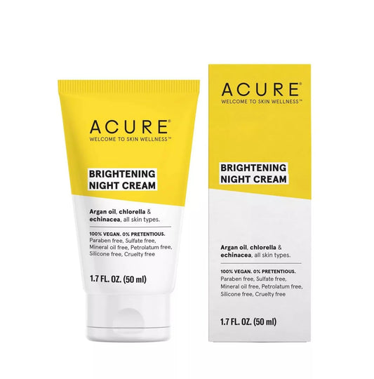 ACURE Brightening Night Cream - Night Time Moisturizer Cream for Face & Neck - 100% Vegan Formula with Argan Oil, Chlorella & Echinacea - Hydration & Moisturizing for All Skin Types - 1.7 Fl Oz