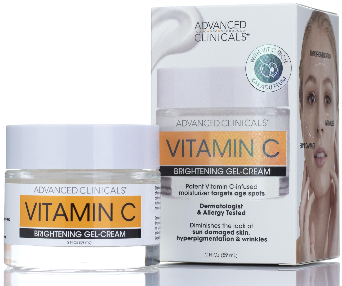 Advanced Clinicals Vitamin C Face Cream Moisturizer Skin Care Facial Lotion, Potent Vitamin C Gel Cream For Face Targets Dry Skin, Age Spots, Wrinkles, Hyperpigmentation, & Sun Damaged Skin, 2 Fl Oz