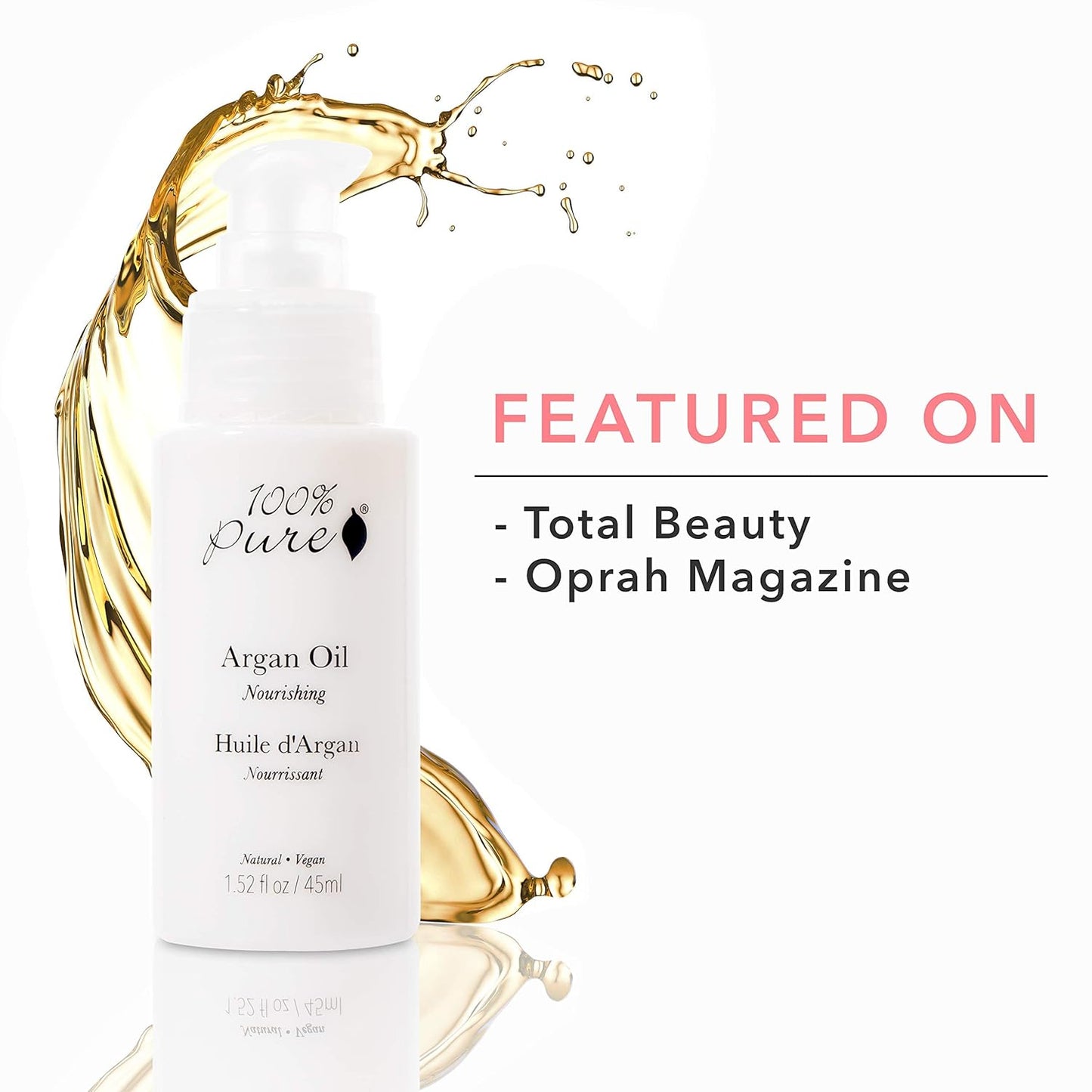 100% PURE Argan Oil, Cold-Pressed, Natural Moisturizer for Skin, Hair & Nails, Facial Serum, Hair Detangler, Cuticle Oil, Makeup Remover - 1.52 Fl Oz