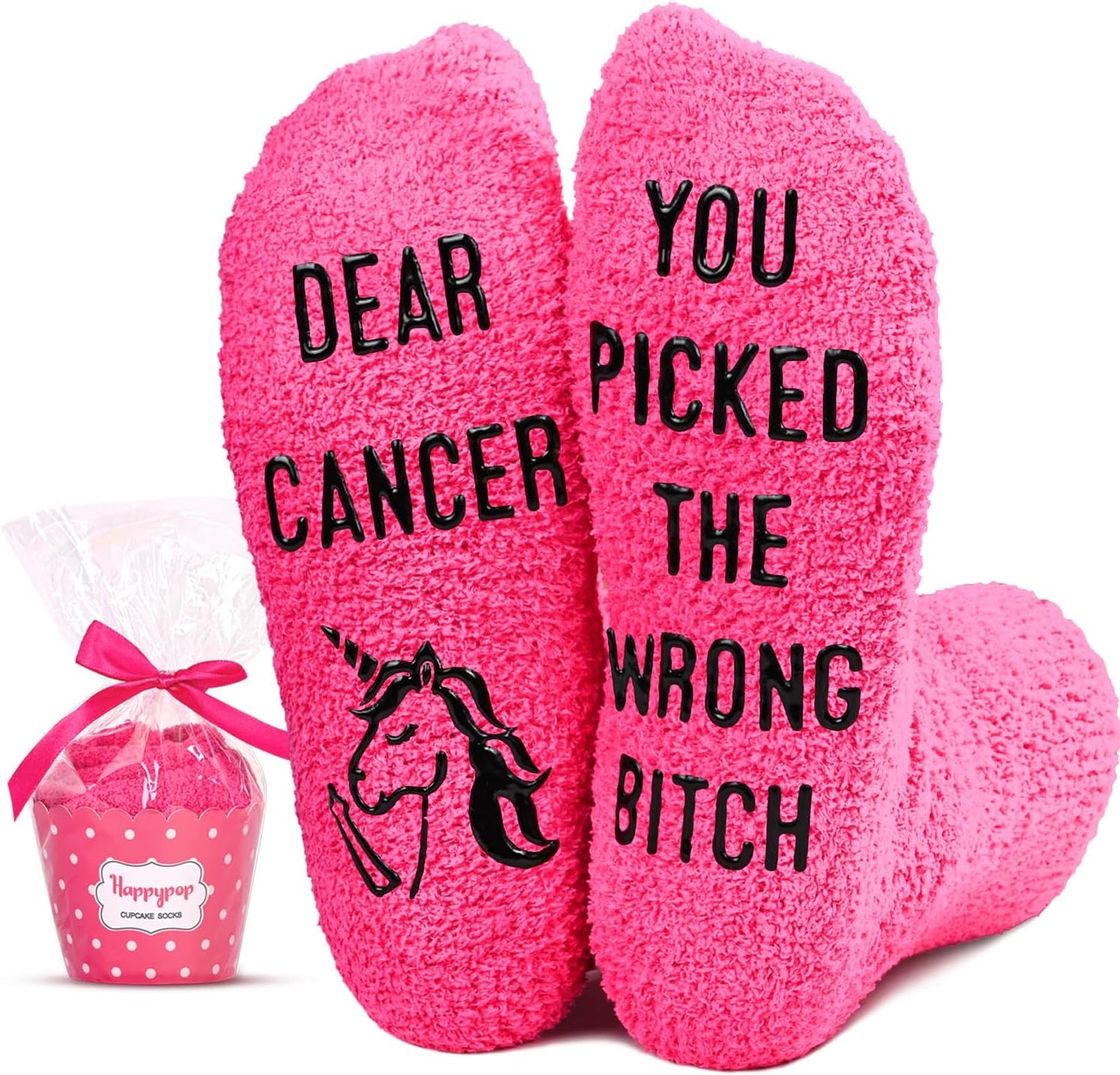 HAPPYPOP Women Fuzzy Socks Breast Cancer Socks For Women Inspirational Socks Chemo Socks, Breast Cancer Gifts For Women Chemo Gifts Cancer Gifts Comfort Gifts