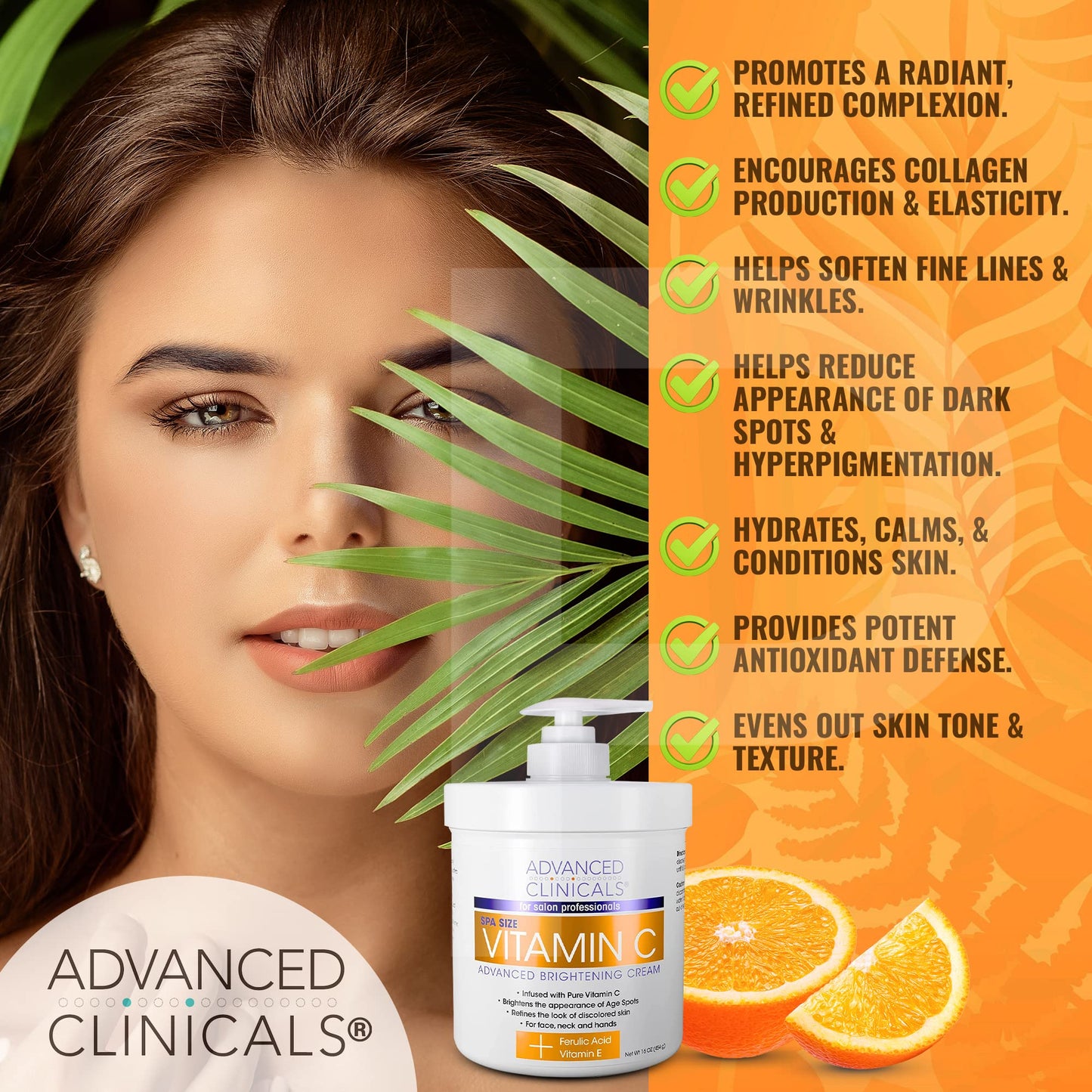 Advanced Clinicals Vitamin C Face Cream Moisturizer Skin Care Facial Lotion, Potent Vitamin C Gel Cream For Face Targets Dry Skin, Age Spots, Wrinkles, Hyperpigmentation, & Sun Damaged Skin, 2 Fl Oz