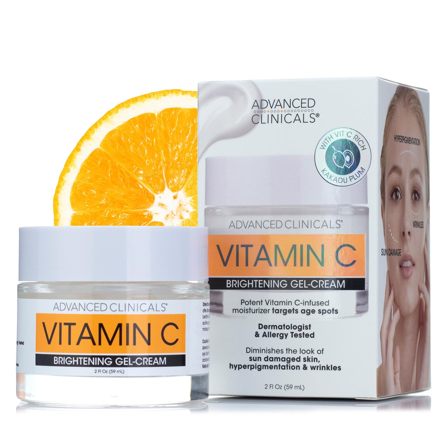 Advanced Clinicals Vitamin C Face Cream Moisturizer Skin Care Facial Lotion, Potent Vitamin C Gel Cream For Face Targets Dry Skin, Age Spots, Wrinkles, Hyperpigmentation, & Sun Damaged Skin, 2 Fl Oz