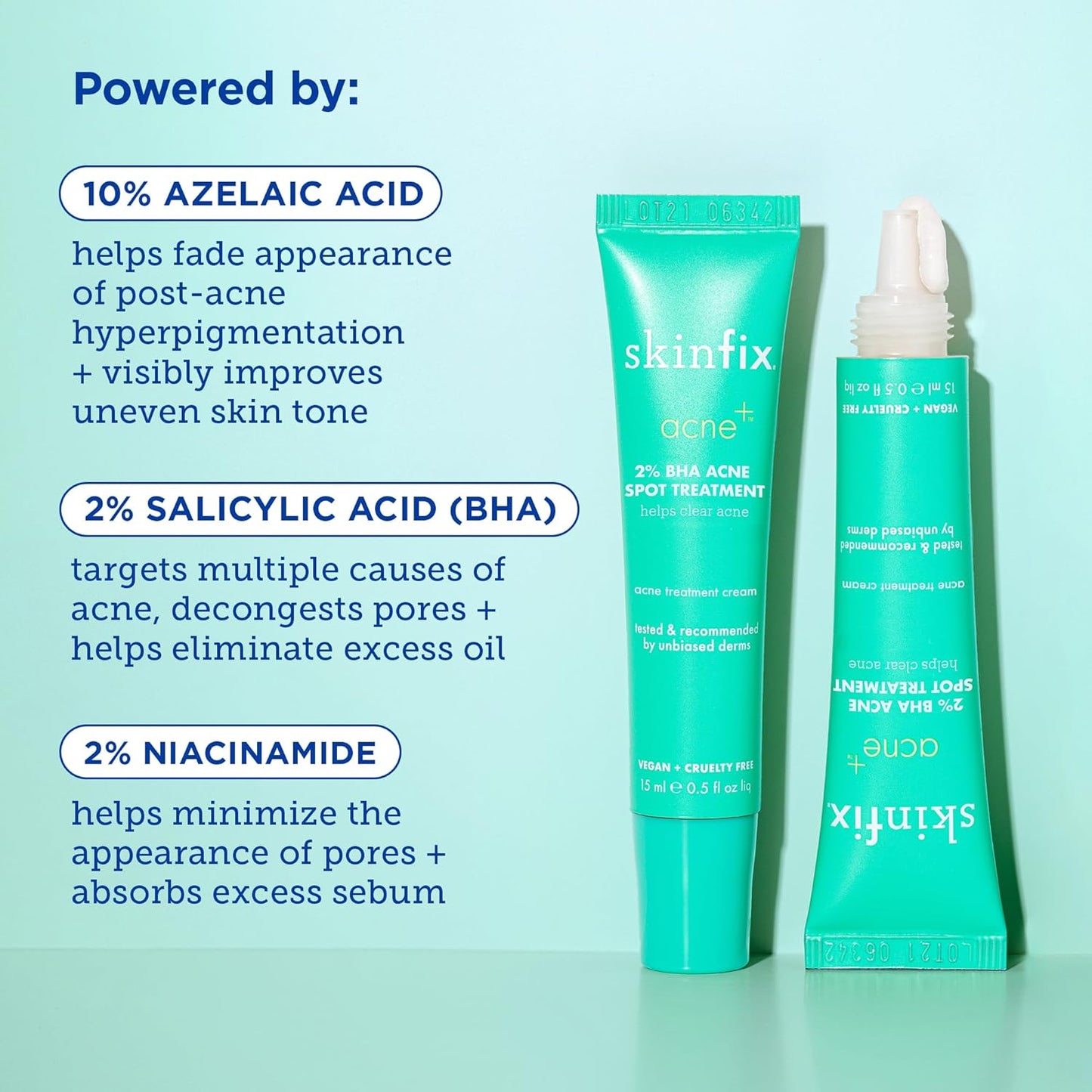 Skinfix Acne+ Gentle 2% Active Acne Spot Facial Treatment: Clinical-Strength, Acne Treatment that Nourishes & Reduces Blemish Size and Redness, Discourages New Acne Growth, 0.5 oz