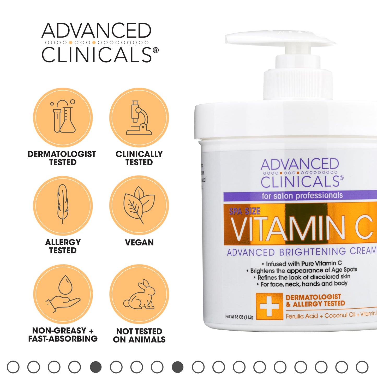 Advanced Clinicals Vitamin C Face Cream Moisturizer Skin Care Facial Lotion, Potent Vitamin C Gel Cream For Face Targets Dry Skin, Age Spots, Wrinkles, Hyperpigmentation, & Sun Damaged Skin, 2 Fl Oz